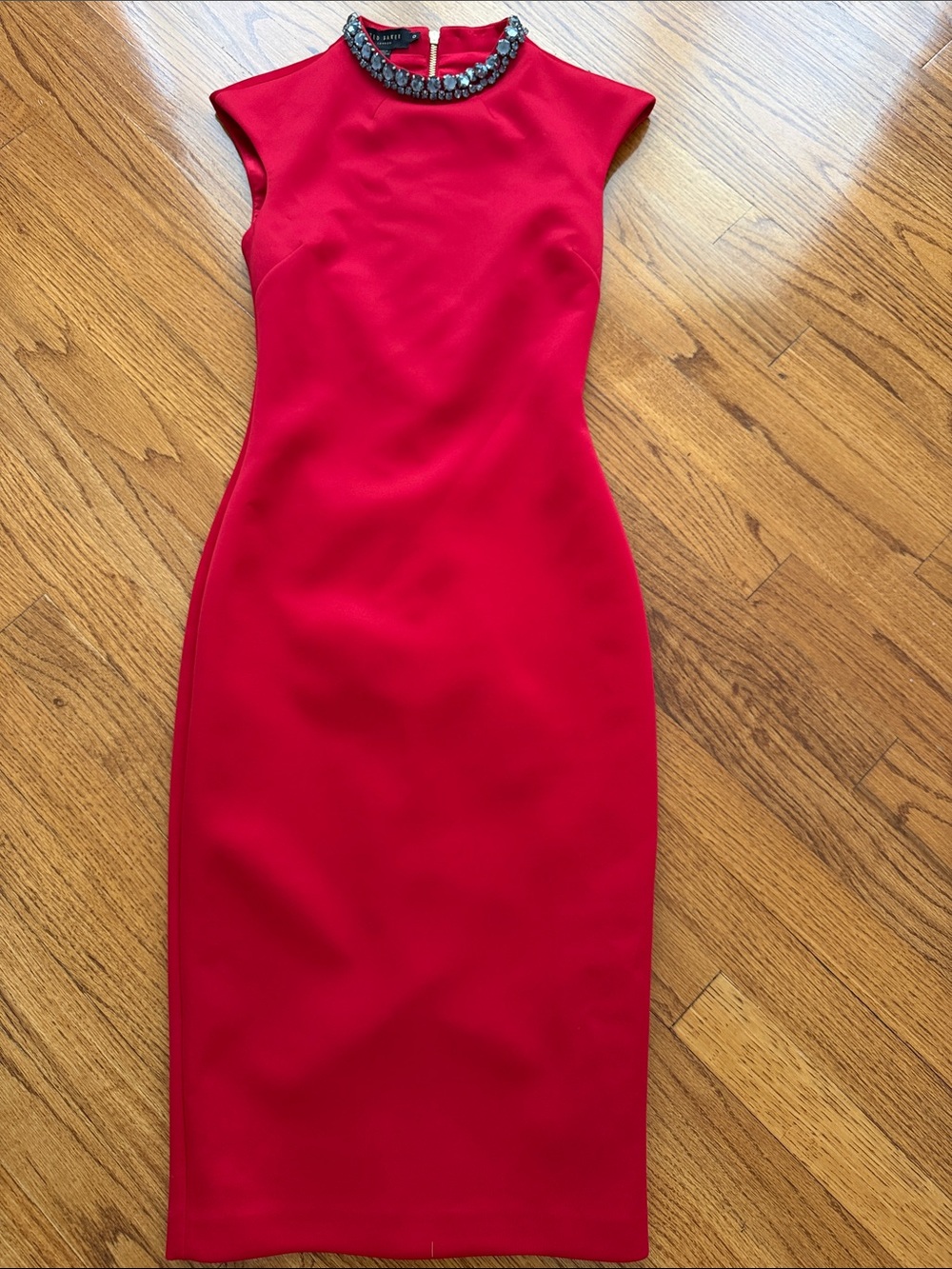 Ted Baker Red Jewel-Neck Midi Dress